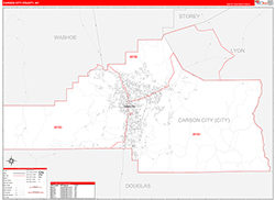 Carson City County, NV Wall Map Zip Code Red Line Style 2026